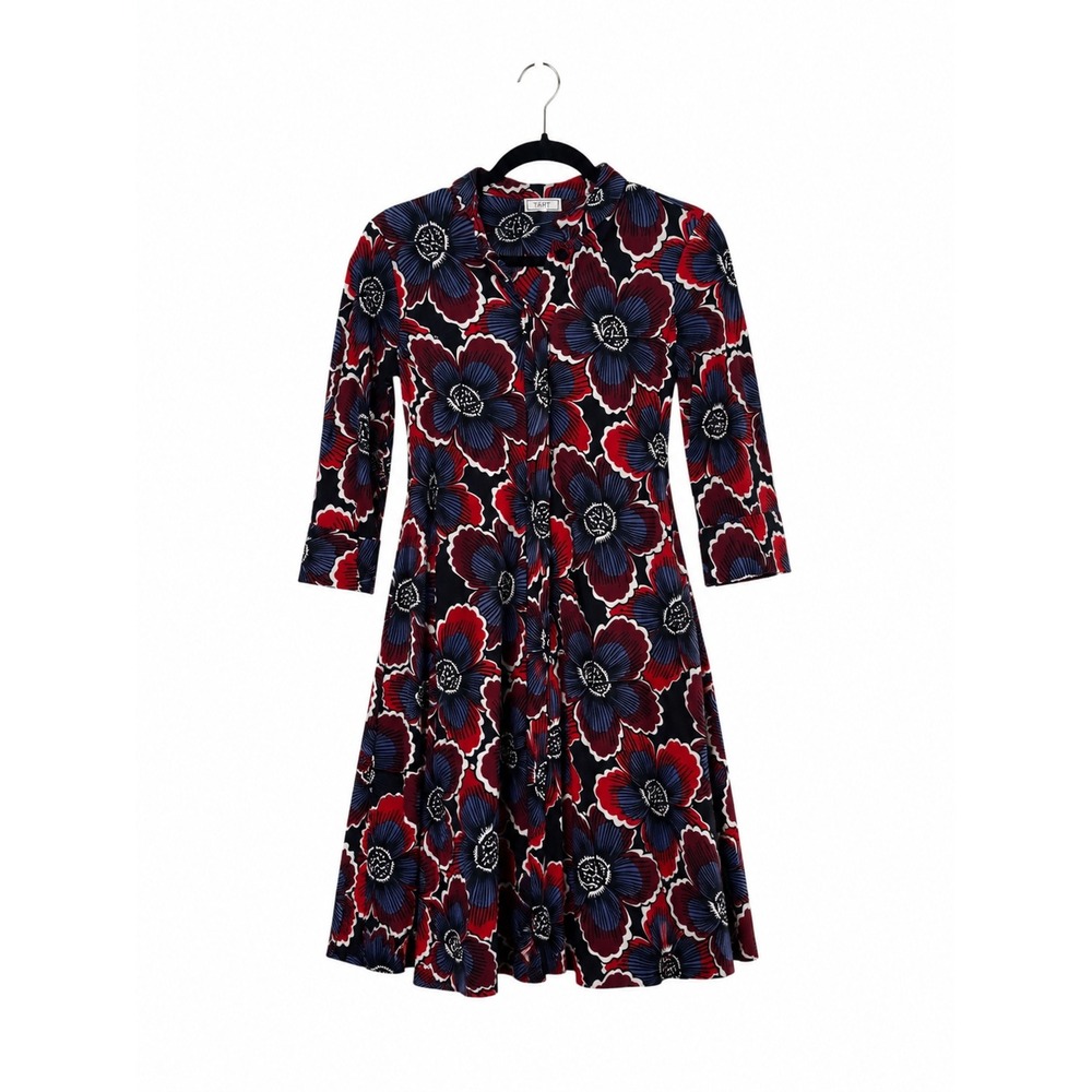 Zuri Shirt Dress XS Floral Cotton Button Front Made in Kenya Red Navy Flower